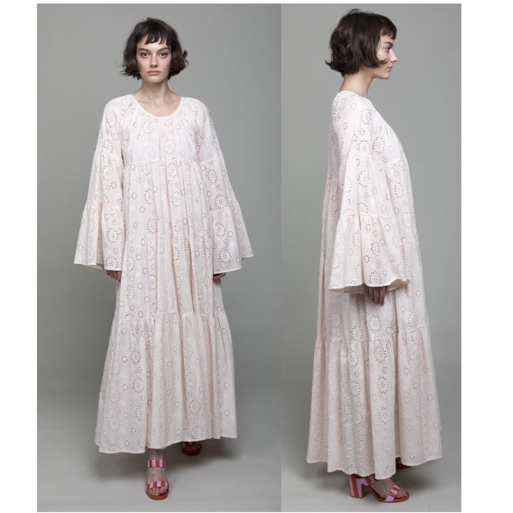 V DE VINSTER tiered Flow dress sz M cotton eyelet maxi